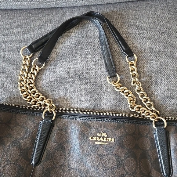 Coach Ava Chain Tote Signature Canvas in Brown/Black Authentic - Picture 3 of 7